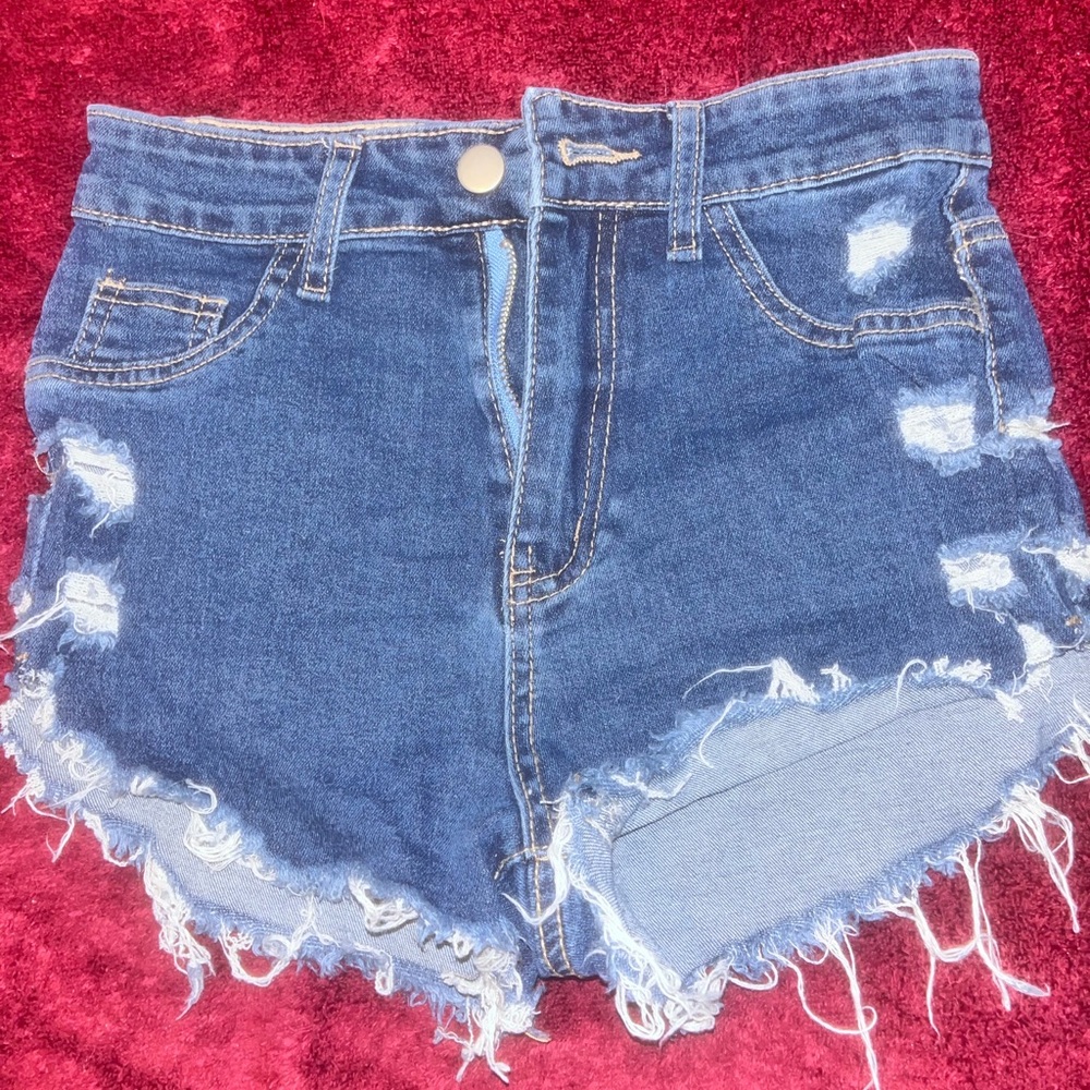 SHEIN Blue Distressed Jean Shorts High-Waisted